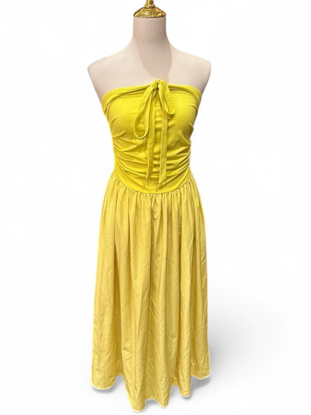 SHEIN Yellow Strapless Tie-Front Maxi Dress